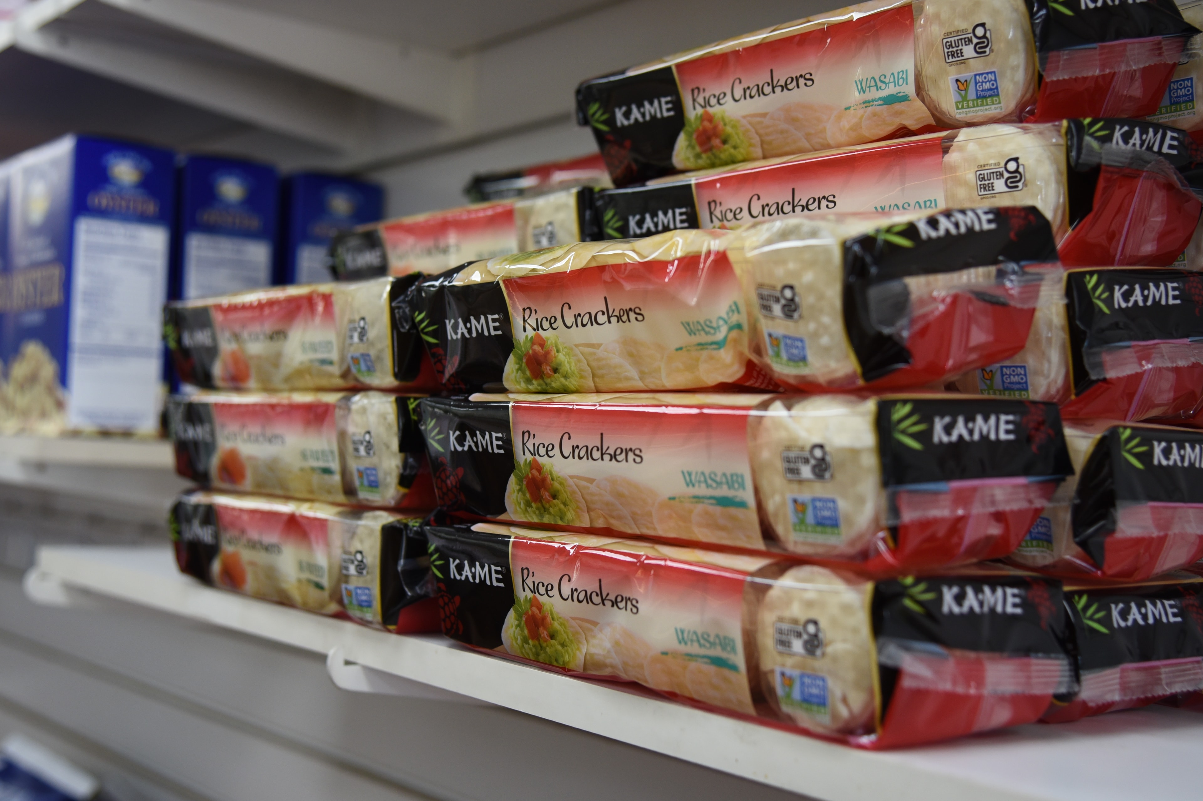 KA-ME wasabi rice crackers shelf